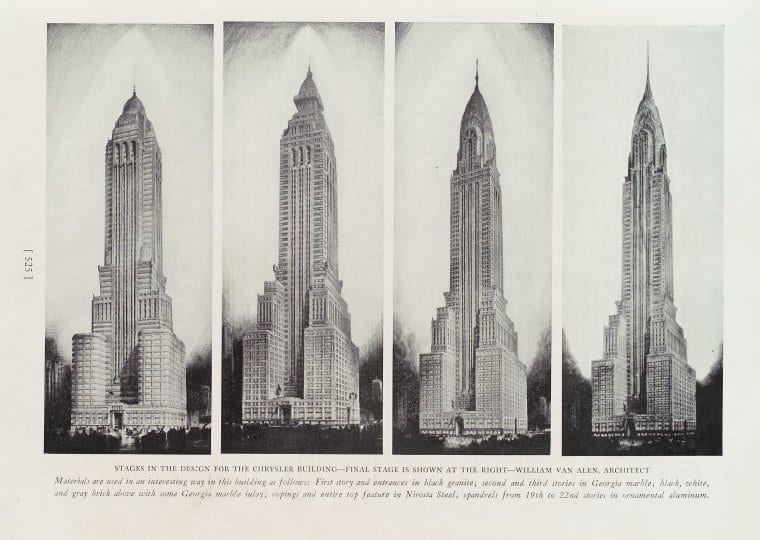 "Stages in the design for the Chrysler building", Russel F. Whitehead / Eugene Clute, Architekt: William van Alen (1929)