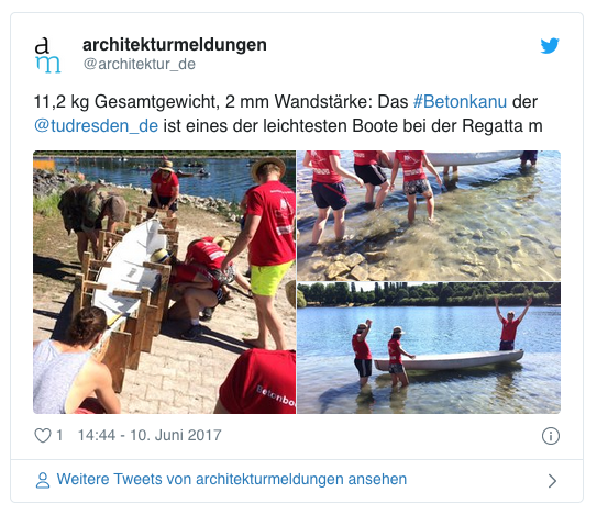 Betonkanu-Regatta 2017 in Köln: Tweet von architekturmeldungen.de