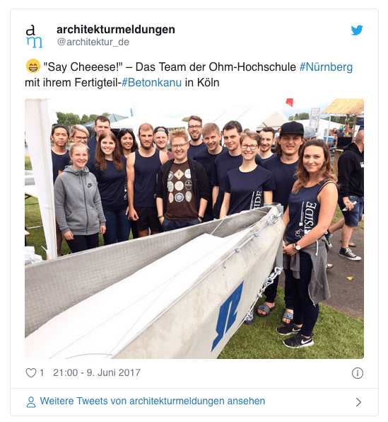 Betonkanu-Regatta 2017 in Köln: Tweet von architekturmeldungen.de