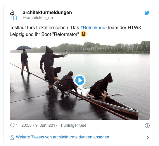 Betonkanu-Regatta 2017 in Köln: Tweet von architekturmeldungen.de