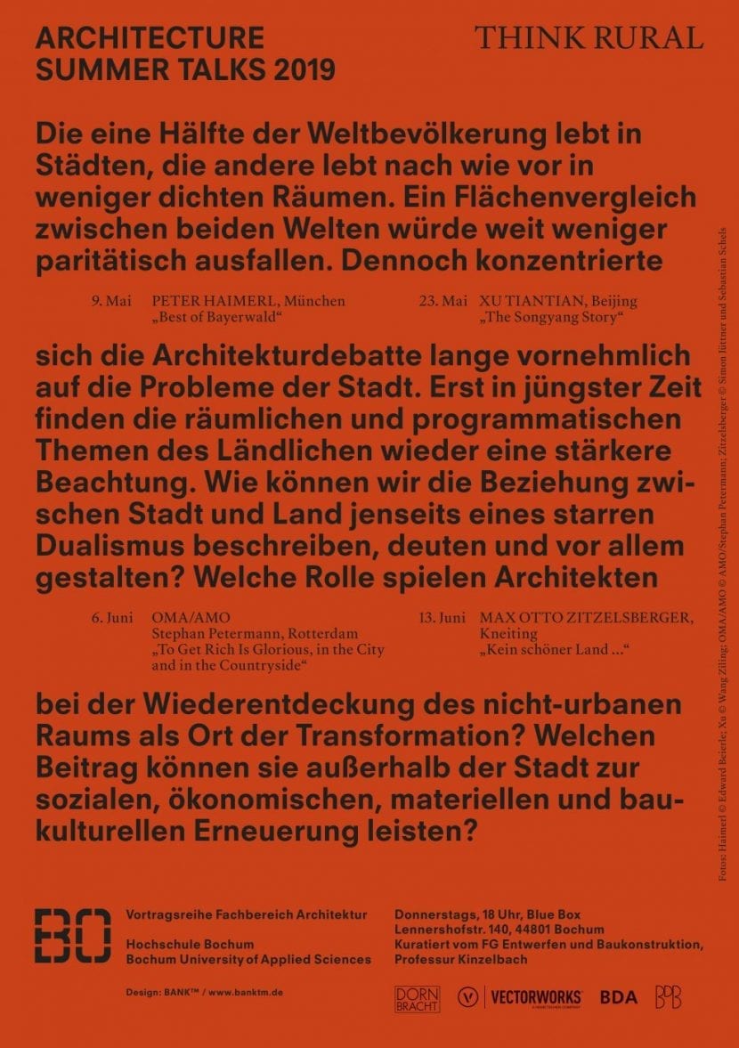 "Think Rural" – Bauen auf dem Land: Die Architecture Summer Talks (Grafik: FG Entwerfen und Baukonstruktion, Professur Kinzelbach, Hochschule Bochum)