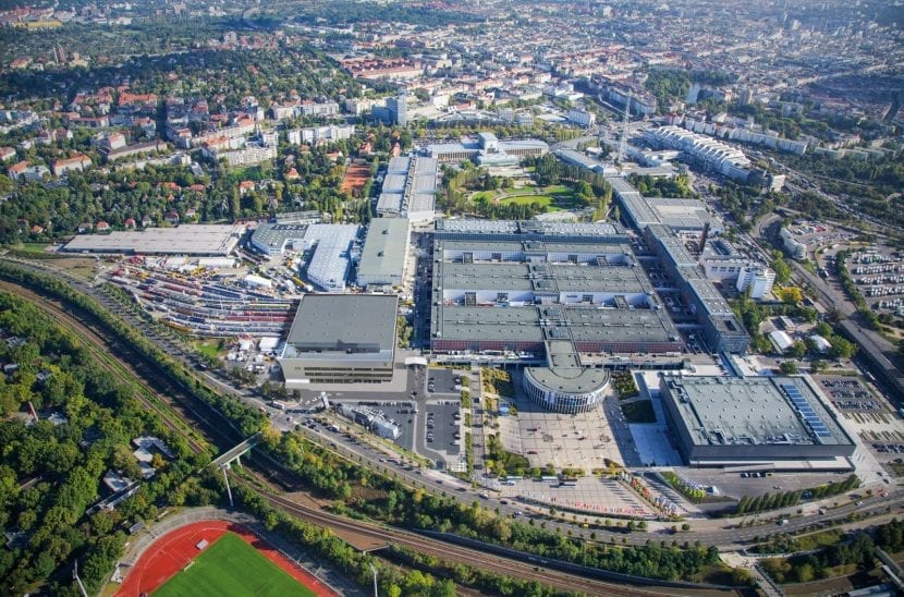 Luftbild des Berliner Messegeländes, der neue hub27 befindet sich vorne links (Foto: Messe Berlin)
