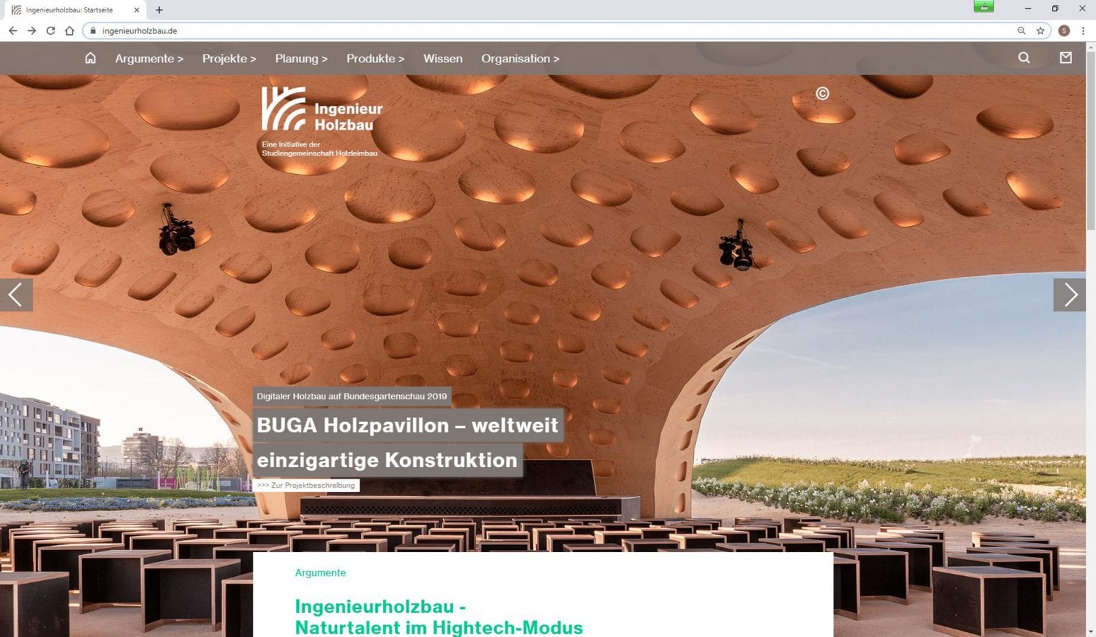 Screenshot: BUGA-Holzpavillon auf ingenieurholzbau.de (Foto: ICD / ITKE / Universität Stuttgart)