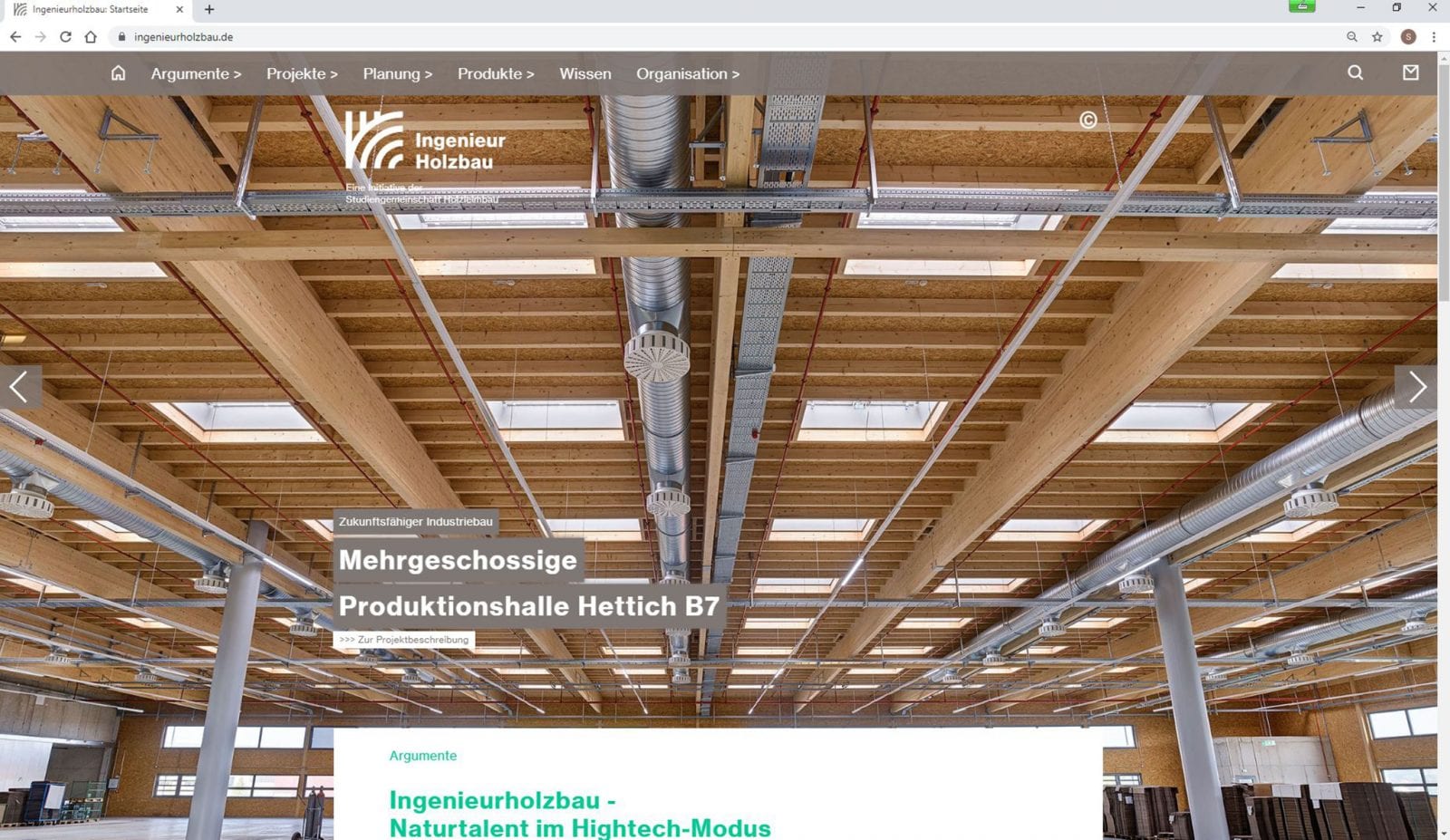 Screenshot: Industriebau Hettich auf ingenieurholzbau.de (Foto: Olaf Rohl / Banz + Riecks Architekten)