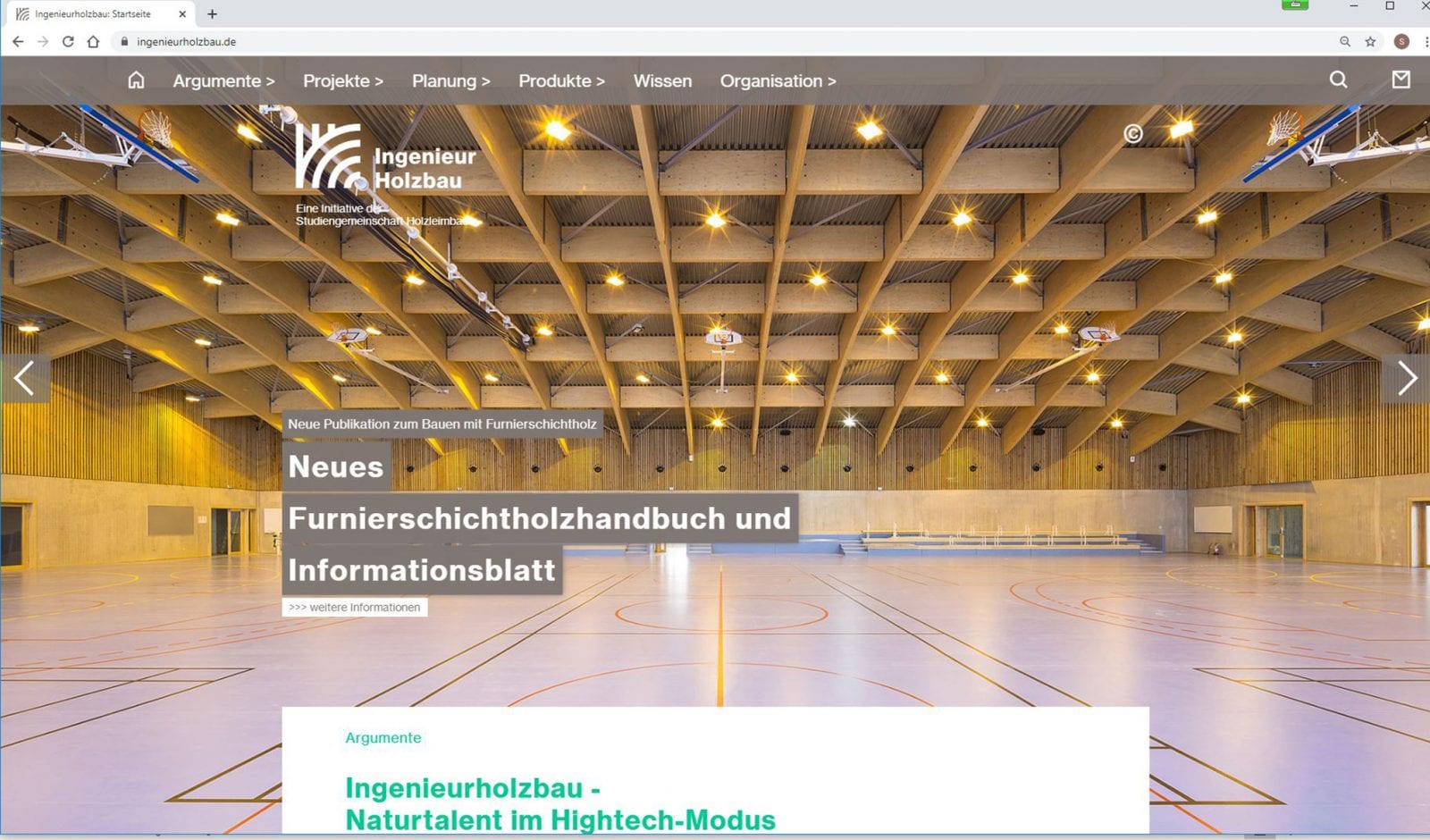 Screenshot: Sportanlage Clamart auf ingenieurholzbau.de (Foto: Metsä Wood / Sergio Grazia)