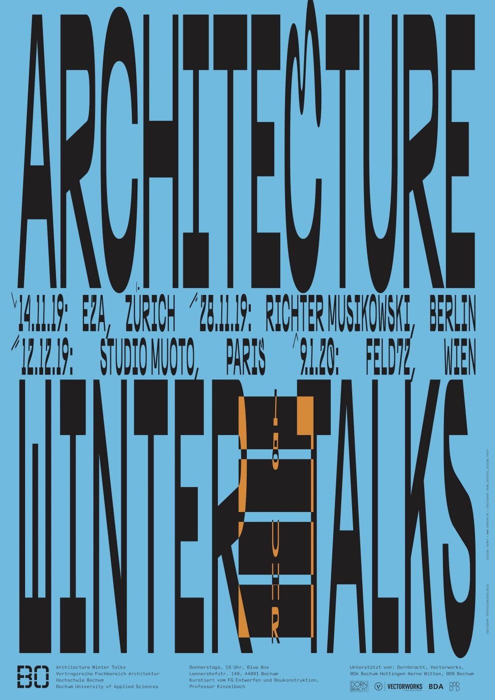 Architecture Winter Talks 2019/20: Vortragsreihe des Fachbereichs Architektur an der Bochum University of Applied Sciences (Grafik: Hochschule Bochum / FB Architektur)