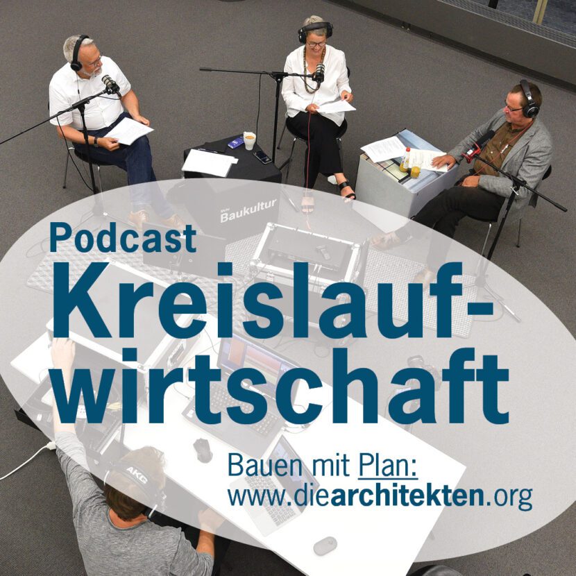 Der neue Podcast der Architektenkammer Rheinland-Pfalz beschäftigt sich mit dem Thema "Kreislaufwirtschaft" beim Planen und Bauen (Grafik: AKRP)