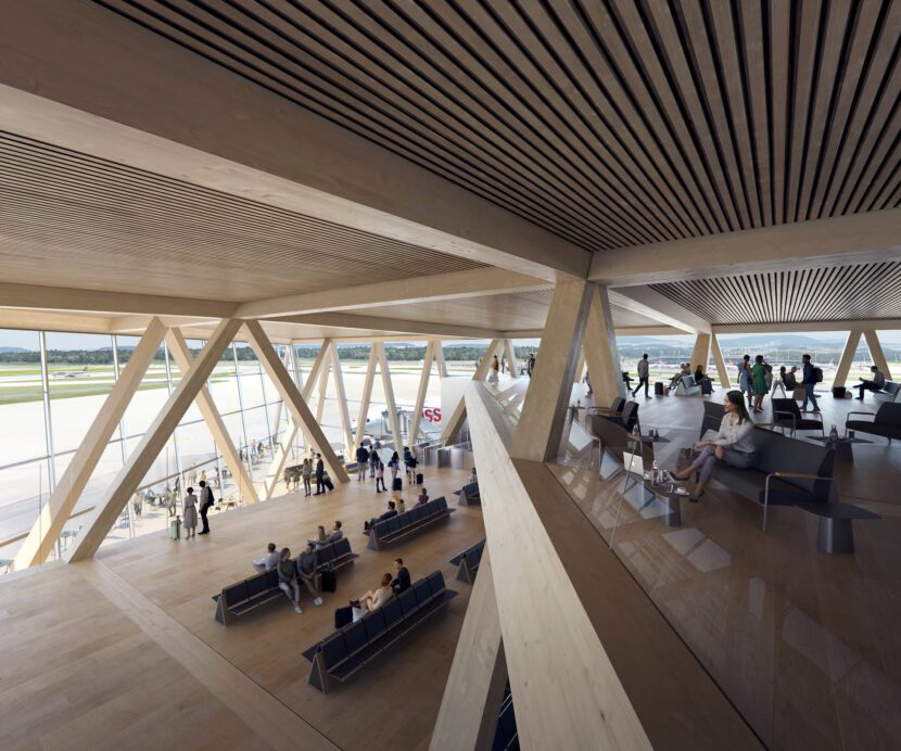 Wartebereiche im Dock A-Neubau in Holzbauweise (Rendering: IMIGO)