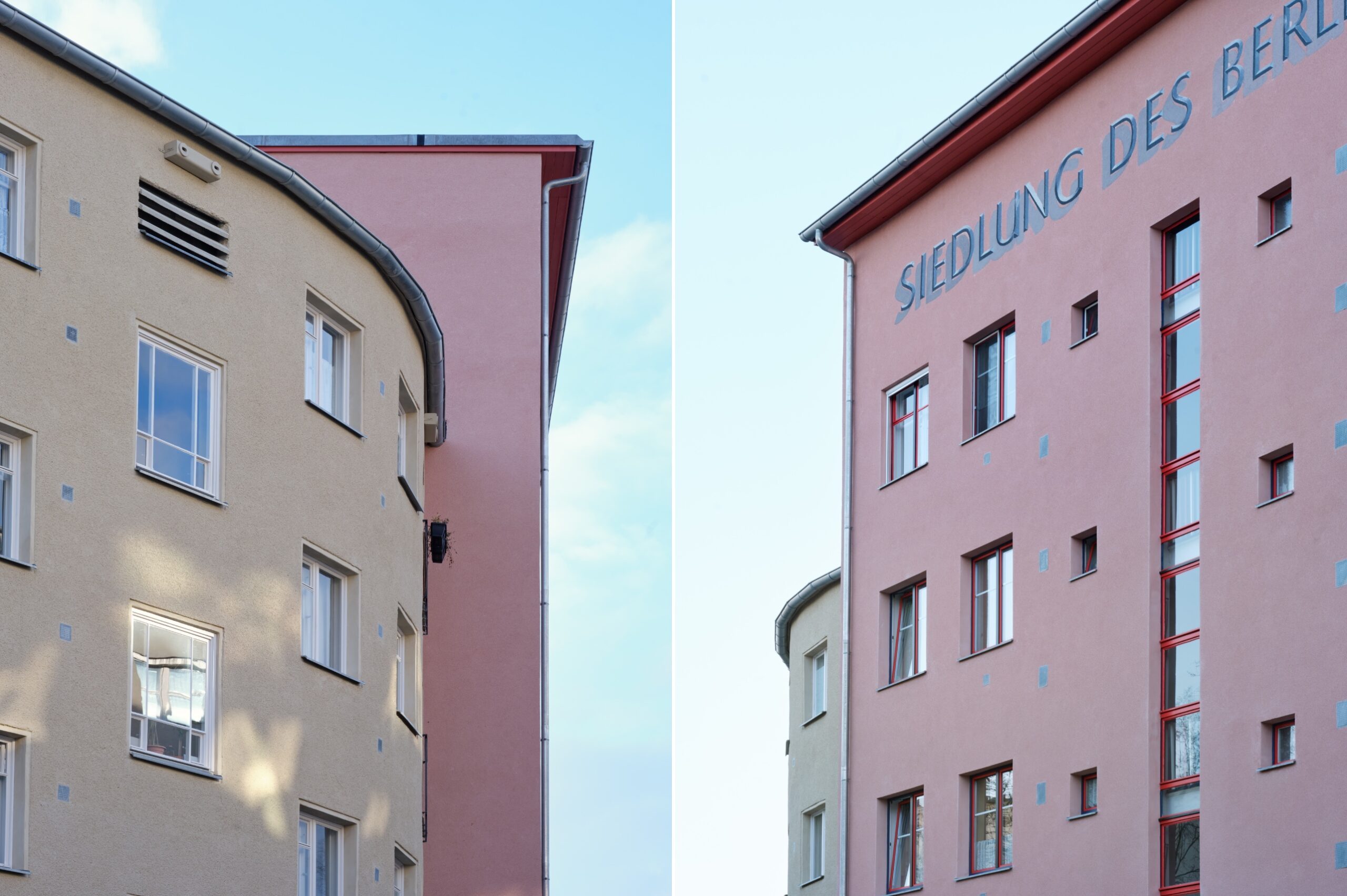 Die Hausnummern 11 bis 15 inklusive des Kopfbaus wurden mit rosafarbenem Putz mit 2 mm Körnung gestaltet (Foto: Saint-Gobain Weber)