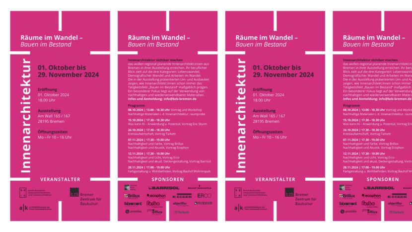 Innenarchitektur-Ausstellung in Bremen: Räume im Wandel – Bauen im Bestand (Flyer: Veranstalter:innen; Collage: architekturmeldungen.de)