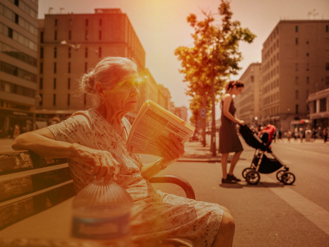 Hitzeperioden stellen Städte vor neue Herausforderungen. Besonders gefährdet sind ältere Menschen, Kinder sowie Personen mit Vorerkrankungen (Collage: architekturmeldungen.de)