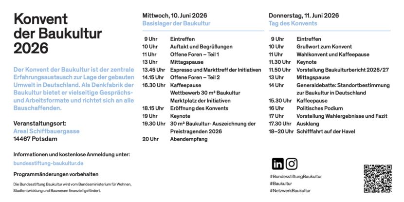Das Programm des Konvents der Baukultur 2026 (Grafik: Bundesstiftung Baukultur)